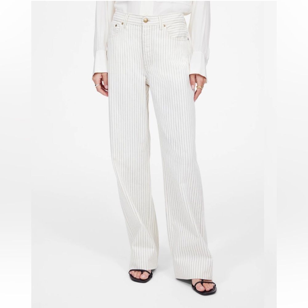 Madewell Low Slung Baggy Jeans Grey Railroad Stripe NWT Size 33 Cream Wide Leg